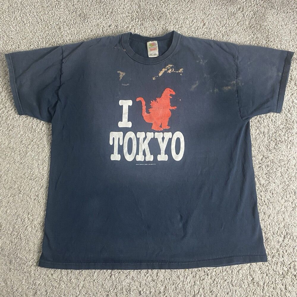 Vintage Godzilla T Shirt I Love Tokyo Black Graphic Tee Size XXL